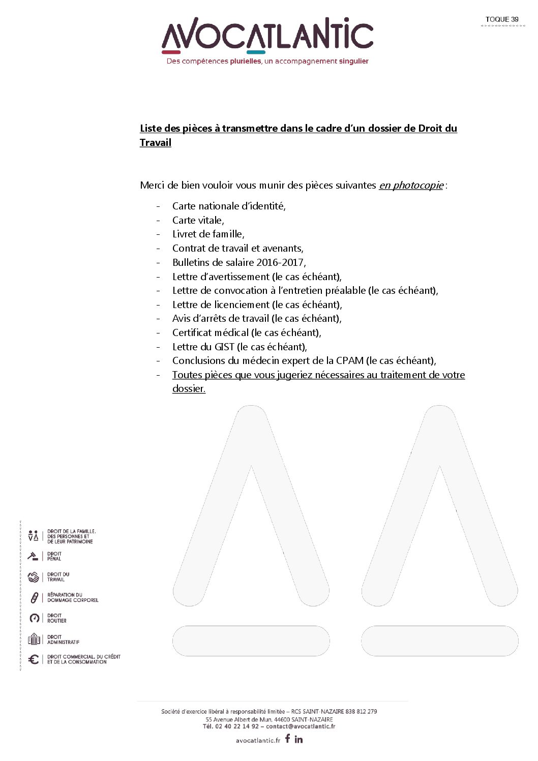 Liste des pièces à fournir