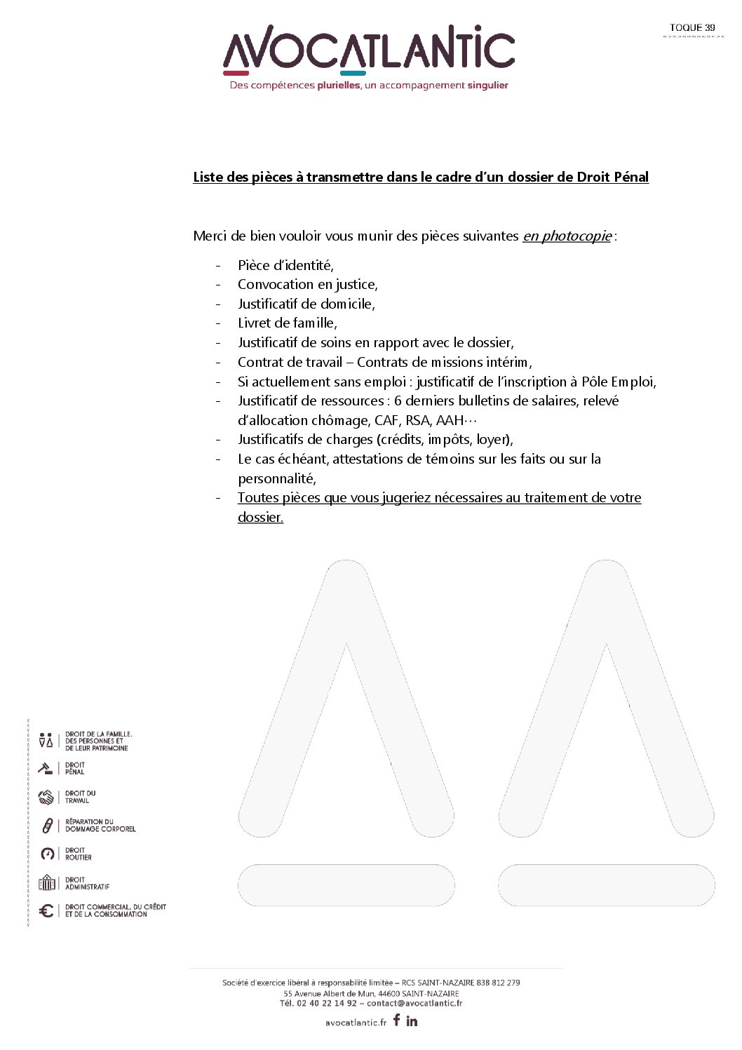 Liste des pièces à fournir