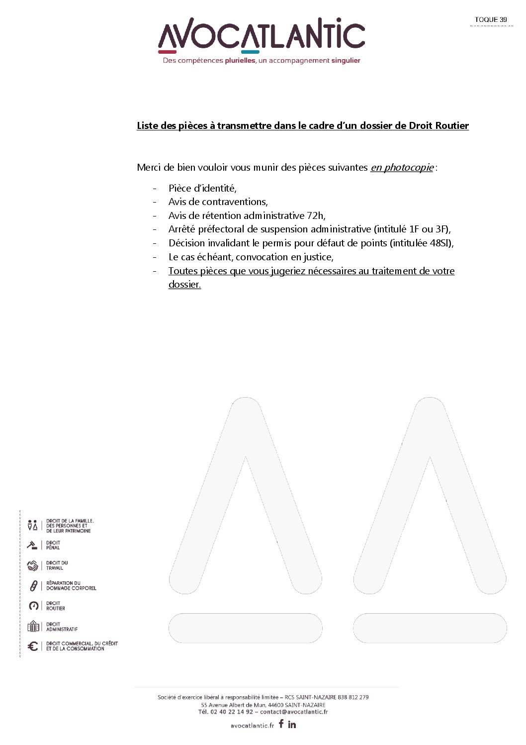 Liste des pièces à fournir